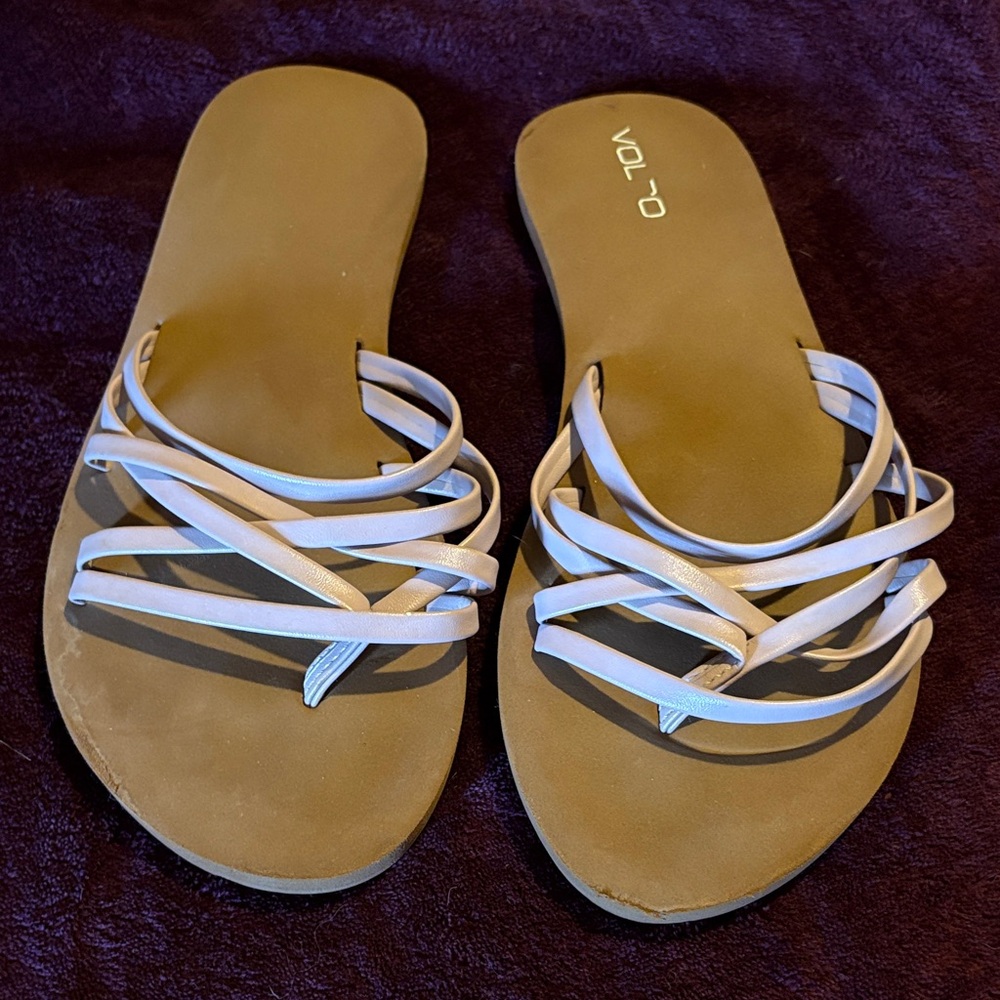 Volcom Tan and White Strappy Sandals